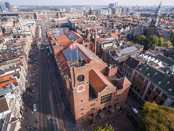 Aerial view at Amsterdam city, near exchange house